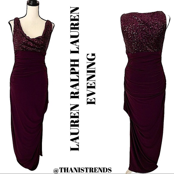 LRL LAUREN RALPH LAUREN Purple Sleeveless Sequin Evening Dress Gown size 6 Prom - Picture 1 of 7